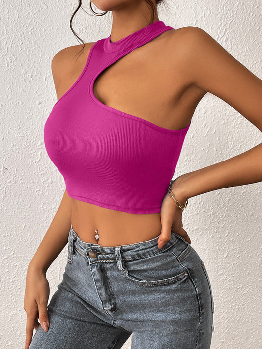 Knitted Asymmetrical Cropped Halter